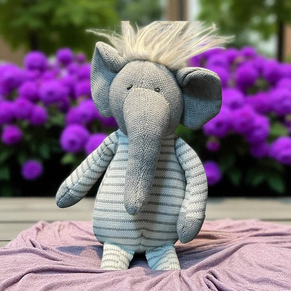 MudPie Knit Elephant Plush Striped Safari Nursery Stuffed Animal Toy Gift 15"